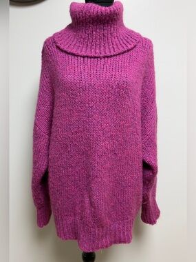Dilvin Knit Oversized High Neck Sweater Magenta Pink Wool Mohair Blend STD